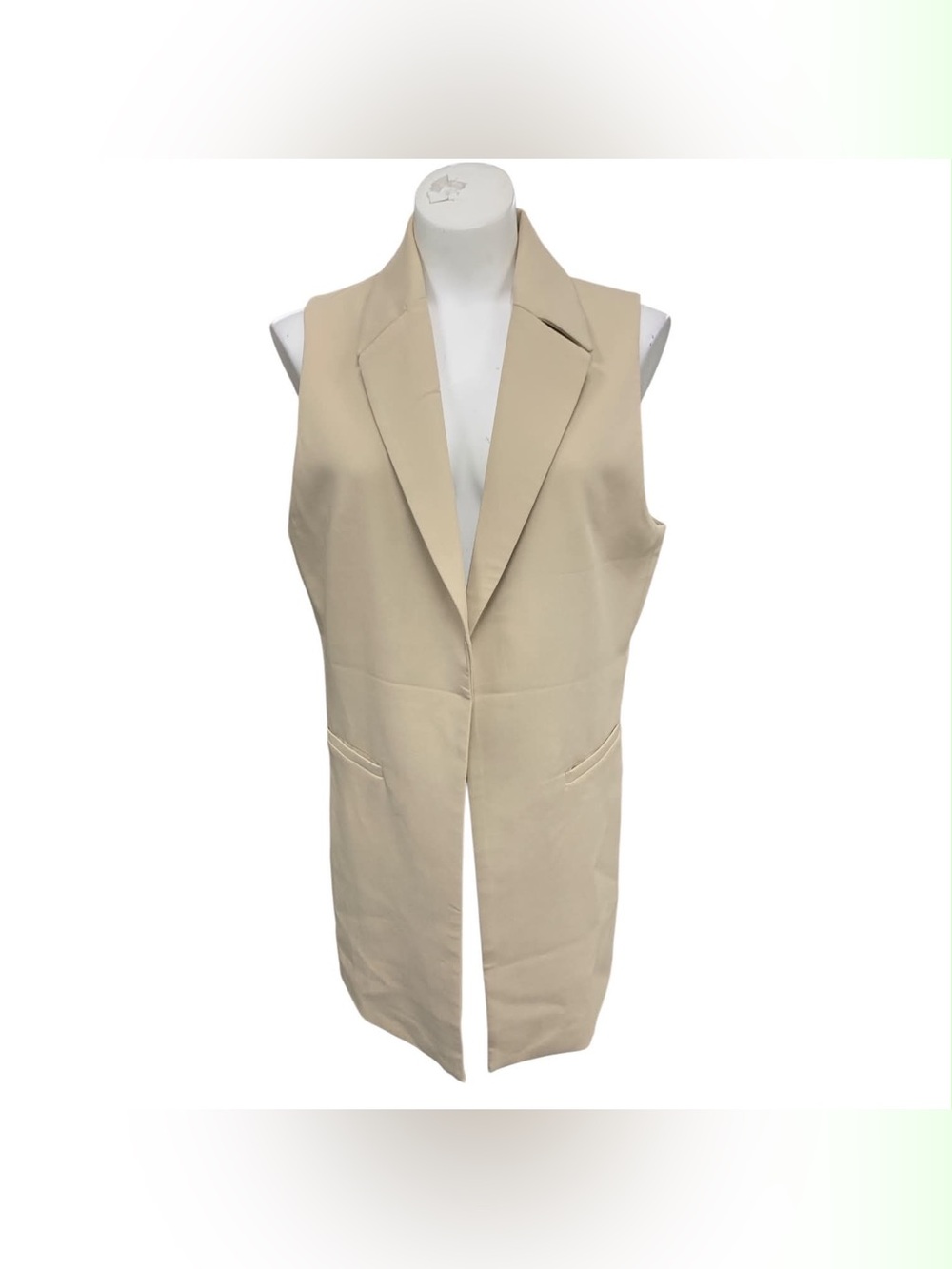 Maison D Amelie Long Sleeveless Tailored Vest in Beige Size M